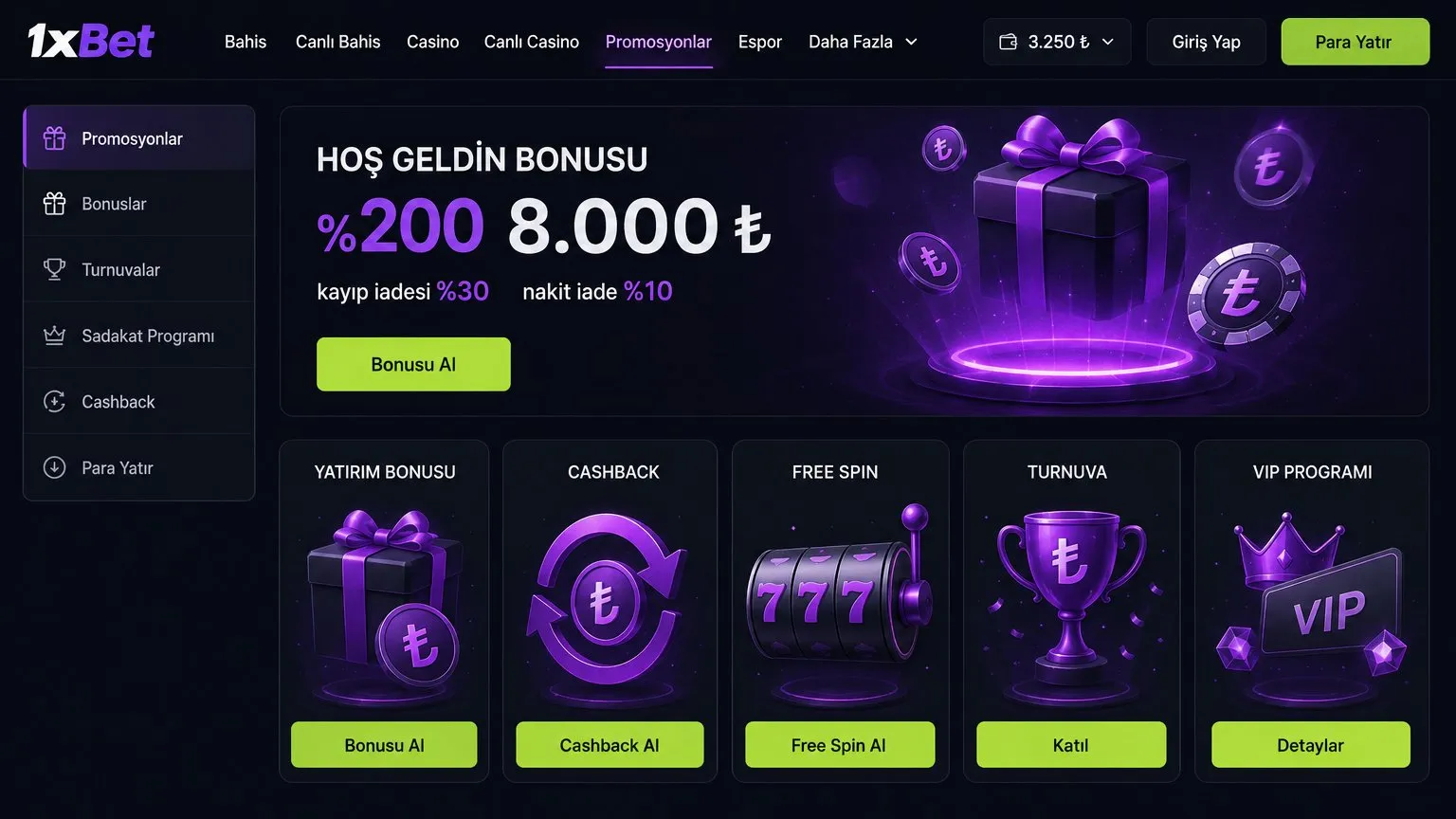 1xbet bonus kampanyaları ve özel promosyonlar