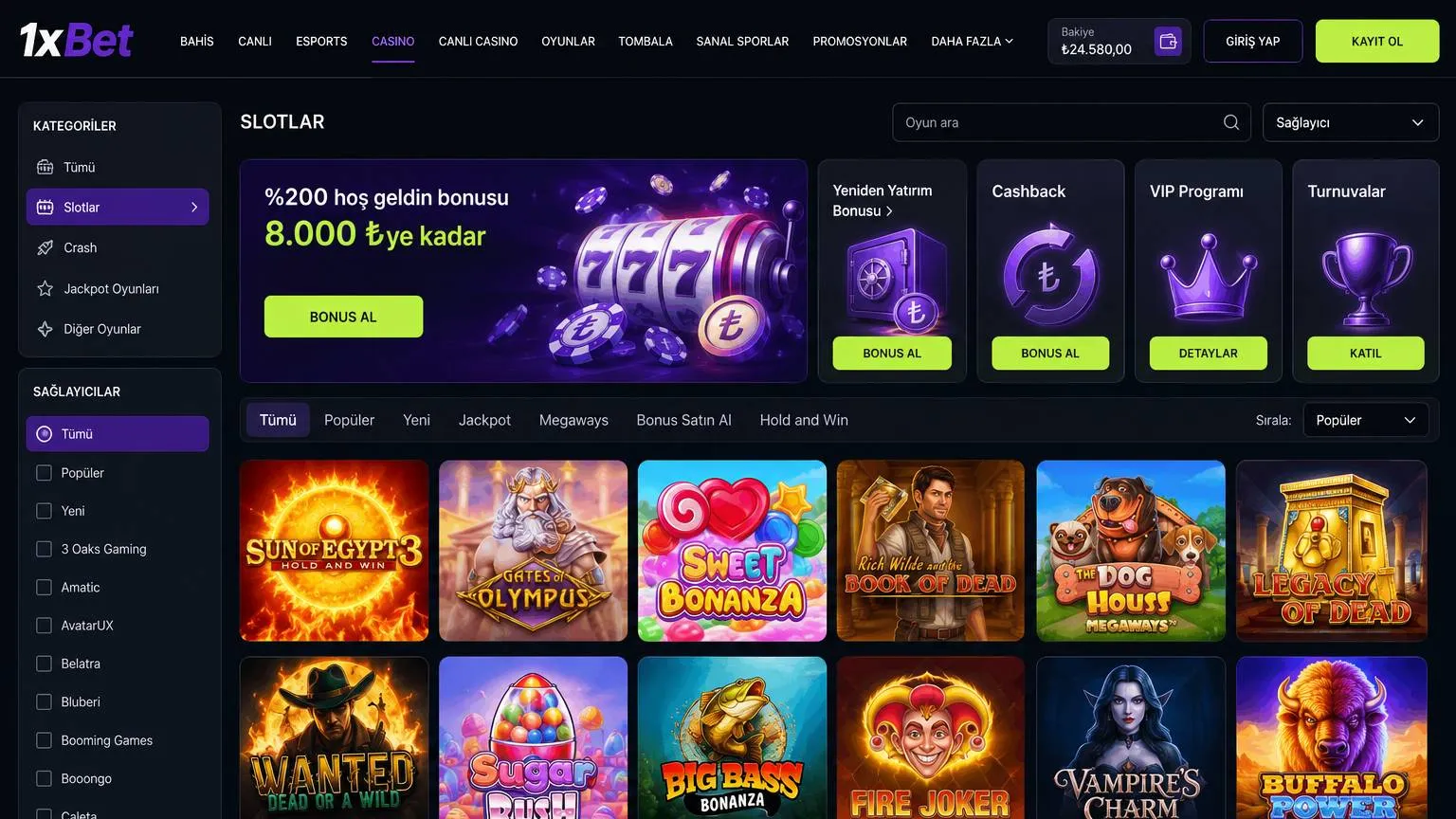 1xbet giriş ile canlı casino ve slot oyun seçenekleri